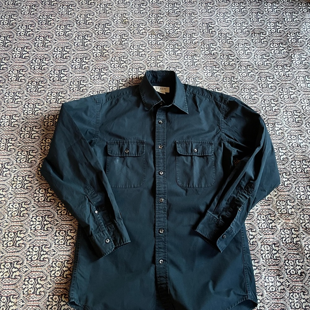 Vintage J. Crew Men's Casual Utility Button Down Shirt - Dark Blue/navy